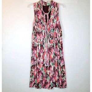 St John Womens Brigette Floral Silk Pleated Tank Midi Dress Size 10 Pink Easter